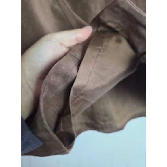 Geoffrey Beene Brown 100% Leather Suede Button Front A-Line Skirt size 10 - Picture 3 of 7